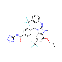 CCCOc1cc(C(F)(F)F)cc2c1n(C)/c(=N/c1cccc(C(F)(F)F)c1)n2Cc1ccc(C(=O)Nc2nnn[nH]2)cc1 ZINC000101455577