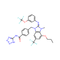 CCCOc1cc(C(F)(F)F)cc2c1n(C)/c(=N/c1cccc(OC(F)(F)F)c1)n2Cc1ccc(C(=O)Nc2nnn[nH]2)cc1 ZINC000150548735