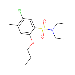 CCCOc1cc(C)c(Cl)cc1S(=O)(=O)N(CC)CC ZINC000002182643