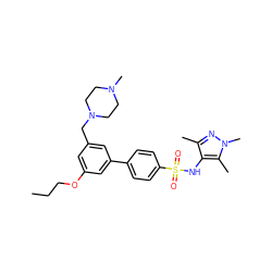 CCCOc1cc(CN2CCN(C)CC2)cc(-c2ccc(S(=O)(=O)Nc3c(C)nn(C)c3C)cc2)c1 ZINC000117314966