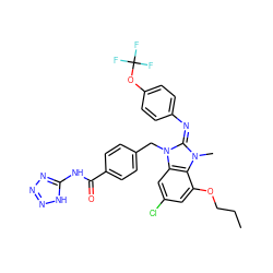 CCCOc1cc(Cl)cc2c1n(C)/c(=N/c1ccc(OC(F)(F)F)cc1)n2Cc1ccc(C(=O)Nc2nnn[nH]2)cc1 ZINC000100886886