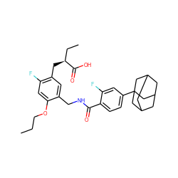 CCCOc1cc(F)c(C[C@@H](CC)C(=O)O)cc1CNC(=O)c1ccc(C23CC4CC(CC(C4)C2)C3)cc1F ZINC000044359368