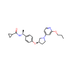 CCCOc1cc(N2CC[C@@H](Oc3ccc([C@H](C)NC(=O)C4CC4)cc3)C2)ccn1 ZINC000169709805