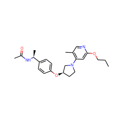 CCCOc1cc(N2CC[C@@H](Oc3ccc([C@H](C)NC(C)=O)cc3)C2)c(C)cn1 ZINC000169709320