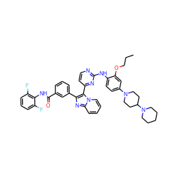 CCCOc1cc(N2CCC(N3CCCCC3)CC2)ccc1Nc1nccc(-c2c(-c3cccc(C(=O)Nc4c(F)cccc4F)c3)nc3ccccn23)n1 ZINC000165091883