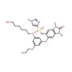 CCCOc1cc(OCCCCCCO)cc(Oc2cc3c(cc2NS(=O)(=O)c2cn(C)cn2)n(C)c(=O)n3C)c1 ZINC000653728049