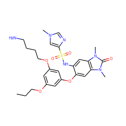 CCCOc1cc(OCCCCN)cc(Oc2cc3c(cc2NS(=O)(=O)c2cn(C)cn2)n(C)c(=O)n3C)c1 ZINC000653728105