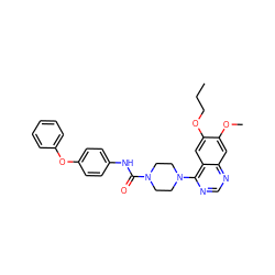 CCCOc1cc2c(N3CCN(C(=O)Nc4ccc(Oc5ccccc5)cc4)CC3)ncnc2cc1OC ZINC000013528680