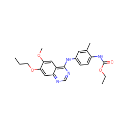 CCCOc1cc2ncnc(Nc3ccc(NC(=O)OCC)c(C)c3)c2cc1OC ZINC000169326370