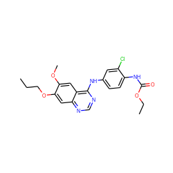 CCCOc1cc2ncnc(Nc3ccc(NC(=O)OCC)c(Cl)c3)c2cc1OC ZINC000169329822