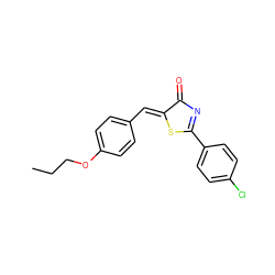 CCCOc1ccc(/C=C2\SC(c3ccc(Cl)cc3)=NC2=O)cc1 ZINC000084669954