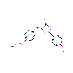 CCCOc1ccc(/C=C2\SC(c3ccc(OC)cc3)=NC2=O)cc1 ZINC000084757853