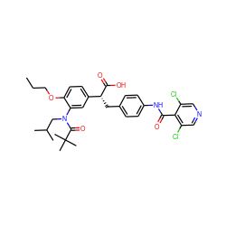 CCCOc1ccc([C@@H](Cc2ccc(NC(=O)c3c(Cl)cncc3Cl)cc2)C(=O)O)cc1N(CC(C)C)C(=O)C(C)(C)C ZINC000028337950