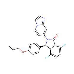 CCCOc1ccc([C@@H]2[C@@H]3C(F)=CC=C(F)[C@H]3C(=O)N2c2ccn3ccnc3c2)cc1 ZINC001772644940