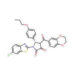 CCCOc1ccc([C@@H]2C(C(=O)c3ccc4c(c3)OCCO4)C(=O)C(=O)N2c2nc3ccc(Cl)cc3s2)cc1 ZINC000098046612