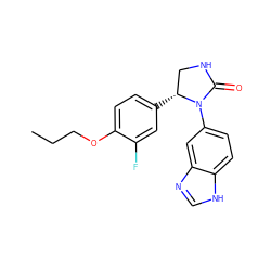 CCCOc1ccc([C@@H]2CNC(=O)N2c2ccc3[nH]cnc3c2)cc1F ZINC000116829037