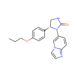 CCCOc1ccc([C@@H]2CNC(=O)N2c2ccc3nccn3c2)cc1 ZINC001772651834