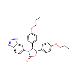 CCCOc1ccc([C@@H]2OC(=O)N(c3ccc4nc[nH]c4c3)[C@H]2c2ccc(OCCC)cc2)cc1 ZINC000116829123