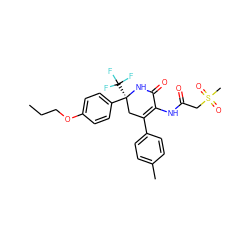 CCCOc1ccc([C@]2(C(F)(F)F)CC(c3ccc(C)cc3)=C(NC(=O)CS(C)(=O)=O)C(=O)N2)cc1 ZINC001772585338