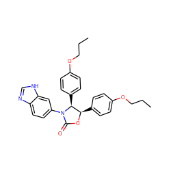 CCCOc1ccc([C@H]2[C@@H](c3ccc(OCCC)cc3)OC(=O)N2c2ccc3nc[nH]c3c2)cc1 ZINC000116829014