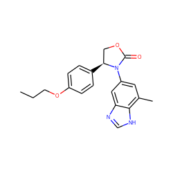 CCCOc1ccc([C@H]2COC(=O)N2c2cc(C)c3[nH]cnc3c2)cc1 ZINC000116829082