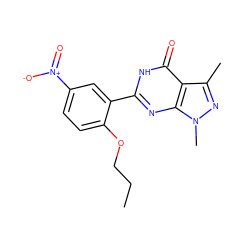 CCCOc1ccc([N+](=O)[O-])cc1-c1nc2c(c(C)nn2C)c(=O)[nH]1 ZINC000013755571