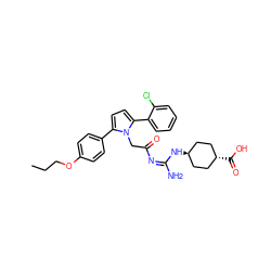 CCCOc1ccc(-c2ccc(-c3ccccc3Cl)n2CC(=O)/N=C(/N)N[C@H]2CC[C@H](C(=O)O)CC2)cc1 ZINC000253687990