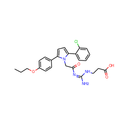 CCCOc1ccc(-c2ccc(-c3ccccc3Cl)n2CC(=O)/N=C(/N)NCCC(=O)O)cc1 ZINC000029129230