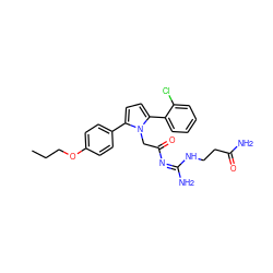 CCCOc1ccc(-c2ccc(-c3ccccc3Cl)n2CC(=O)/N=C(/N)NCCC(N)=O)cc1 ZINC000029129231