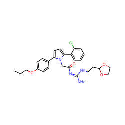 CCCOc1ccc(-c2ccc(-c3ccccc3Cl)n2CC(=O)/N=C(/N)NCCC2OCCO2)cc1 ZINC000029130244