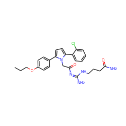 CCCOc1ccc(-c2ccc(-c3ccccc3Cl)n2CC(=O)/N=C(/N)NCCCC(N)=O)cc1 ZINC000029129185