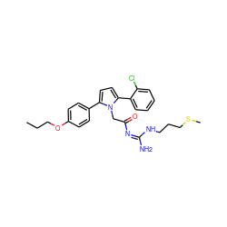 CCCOc1ccc(-c2ccc(-c3ccccc3Cl)n2CC(=O)/N=C(/N)NCCCSC)cc1 ZINC000029129141