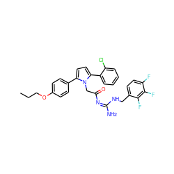 CCCOc1ccc(-c2ccc(-c3ccccc3Cl)n2CC(=O)/N=C(/N)NCc2ccc(F)c(F)c2F)cc1 ZINC000029130191