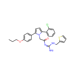 CCCOc1ccc(-c2ccc(-c3ccccc3Cl)n2CC(=O)/N=C(/N)NCc2cccs2)cc1 ZINC000029130195