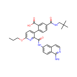 CCCOc1ccc(-c2ccc(C(=O)NCC(C)(C)C)cc2C(=O)O)c(C(=O)Nc2ccc3c(N)nccc3c2)n1 ZINC000096283226