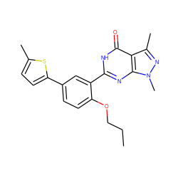 CCCOc1ccc(-c2ccc(C)s2)cc1-c1nc2c(c(C)nn2C)c(=O)[nH]1 ZINC000013755588