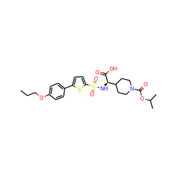 CCCOc1ccc(-c2ccc(S(=O)(=O)N[C@@H](C(=O)O)C3CCN(C(=O)OC(C)C)CC3)s2)cc1 ZINC000040395369