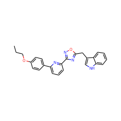 CCCOc1ccc(-c2cccc(-c3noc(Cc4c[nH]c5ccccc45)n3)n2)cc1 ZINC000653687048