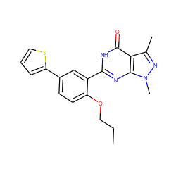 CCCOc1ccc(-c2cccs2)cc1-c1nc2c(c(C)nn2C)c(=O)[nH]1 ZINC000012360790