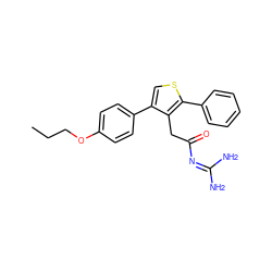 CCCOc1ccc(-c2csc(-c3ccccc3)c2CC(=O)N=C(N)N)cc1 ZINC000028826082