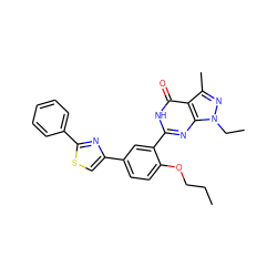 CCCOc1ccc(-c2csc(-c3ccccc3)n2)cc1-c1nc2c(c(C)nn2CC)c(=O)[nH]1 ZINC000013755592