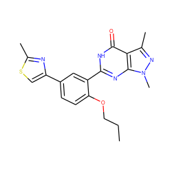 CCCOc1ccc(-c2csc(C)n2)cc1-c1nc2c(c(C)nn2C)c(=O)[nH]1 ZINC000001541554