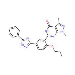 CCCOc1ccc(-c2n[nH]c(-c3ccccc3)n2)cc1-c1nc2c(c(C)nn2C)c(=O)[nH]1 ZINC000012360860