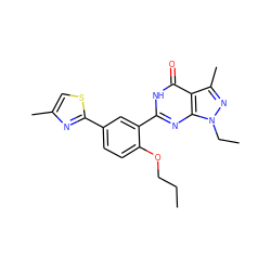 CCCOc1ccc(-c2nc(C)cs2)cc1-c1nc2c(c(C)nn2CC)c(=O)[nH]1 ZINC000001541551