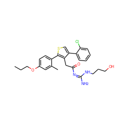 CCCOc1ccc(-c2scc(-c3ccccc3Cl)c2CC(=O)/N=C(/N)NCCCO)c(C)c1 ZINC000028826087