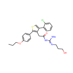 CCCOc1ccc(-c2scc(-c3ccccc3Cl)c2CC(=O)N/C(N)=N/CCCO)cc1 ZINC000028826085