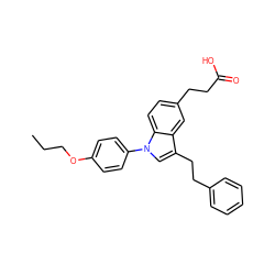 CCCOc1ccc(-n2cc(CCc3ccccc3)c3cc(CCC(=O)O)ccc32)cc1 ZINC000142008921