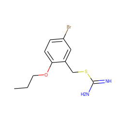 CCCOc1ccc(Br)cc1CSC(=N)N ZINC000004652703