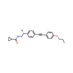 CCCOc1ccc(C#Cc2ccc([C@@H](C)CNC(=O)C3CC3)cc2)cc1 ZINC000113411099