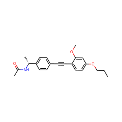 CCCOc1ccc(C#Cc2ccc([C@@H](C)NC(C)=O)cc2)c(OC)c1 ZINC000169706141